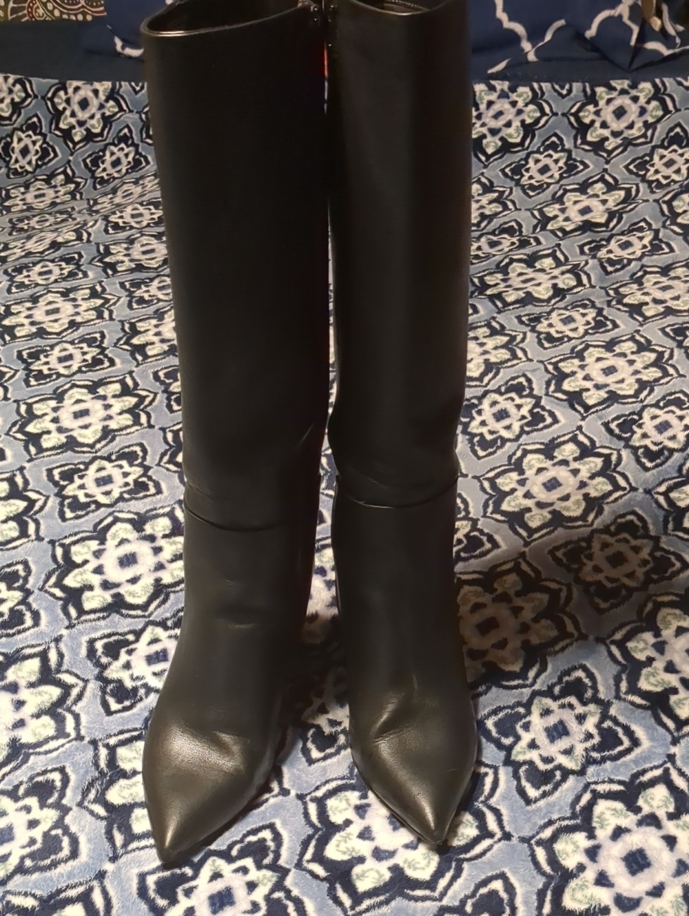 Women's Worthington Black Knee-High Pointed-Toe Wedge Heel Boots. 8.5